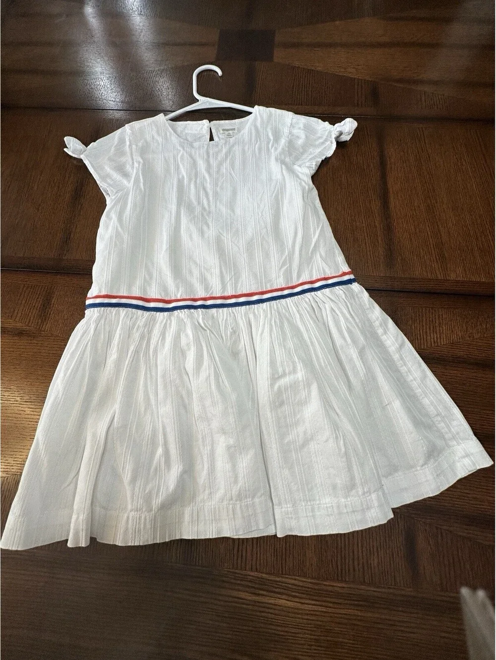 Gymboree Girl's Drop-Waist White Dress With Red, Blue, White Strip Size M
